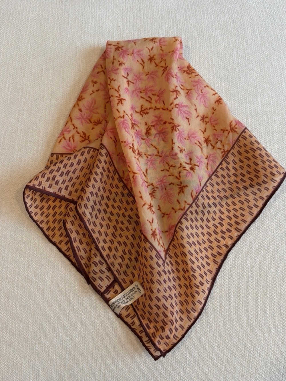 Floral Print Silk Scarf in Pink and Tan